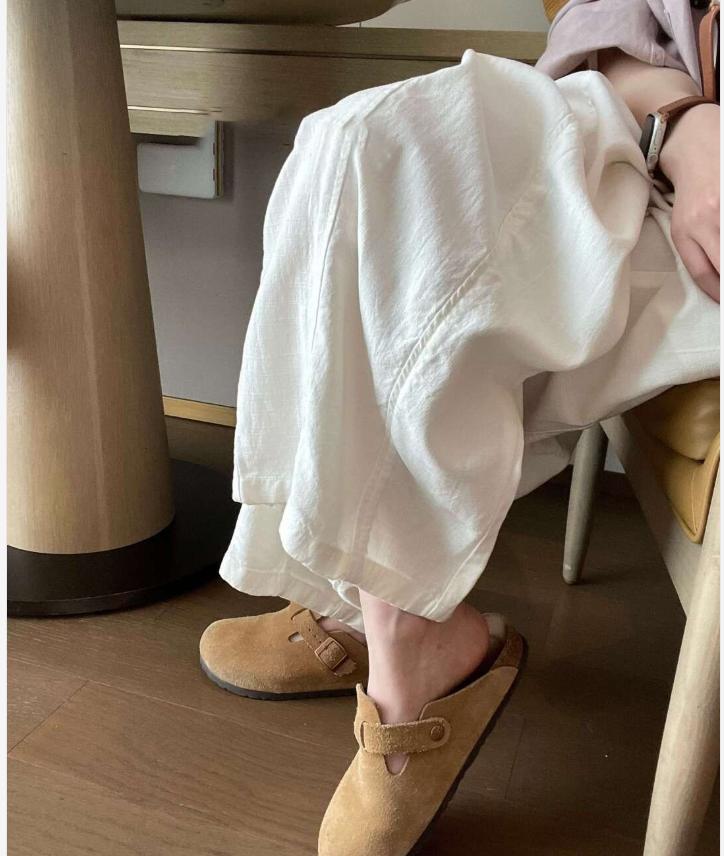 Quần culottes ống rộng nữ eo cao dáng suông chất liệu tơ tằm linen mềm mại mùa hè — Trắng - Nhỏ, Trắng - Quần dài chi tiết 7