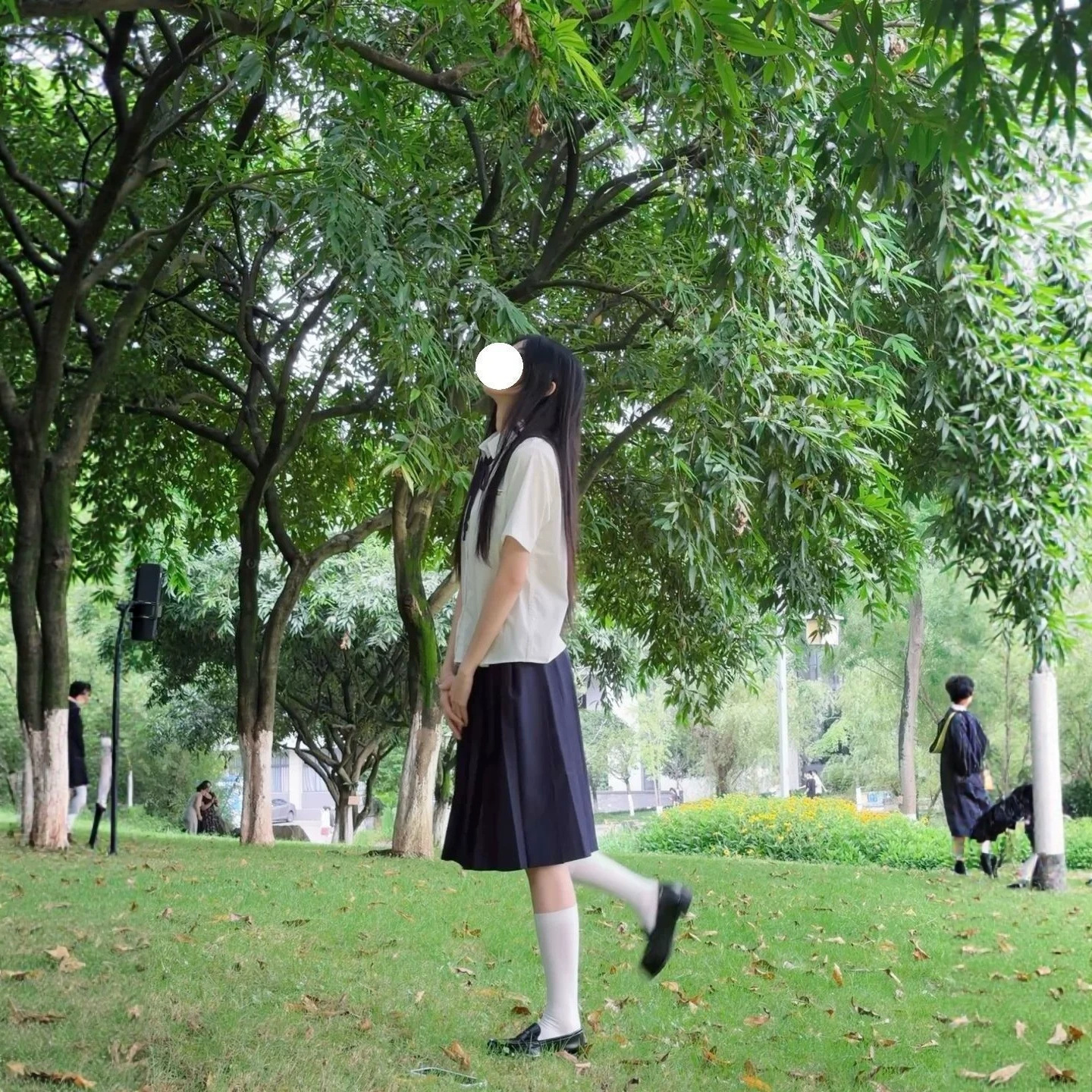 原创JK制服班级毕业季基础款短袖白色衬衫叠穿绀色中长裙学生校服