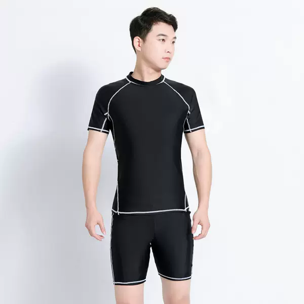 Wholesale Swimwear Men's Split Two-piece Set Men's Sunscreen Short-sleeved Surfing Snorkeling Suit plus size Beach