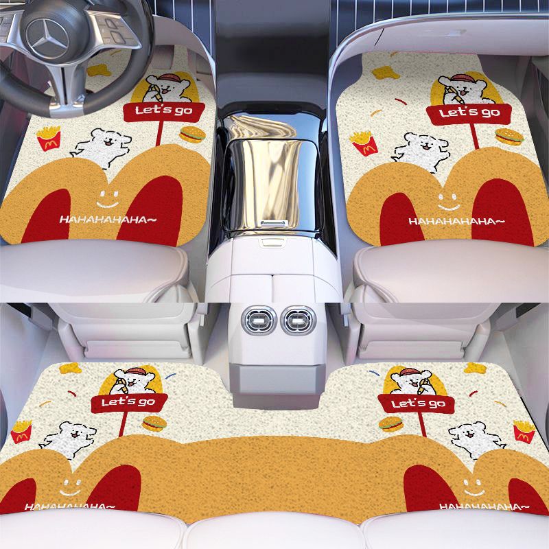 Line puppy car mat single piece stain-resistant silk ring rear integrated car carpet type cartoon car interior foot mat