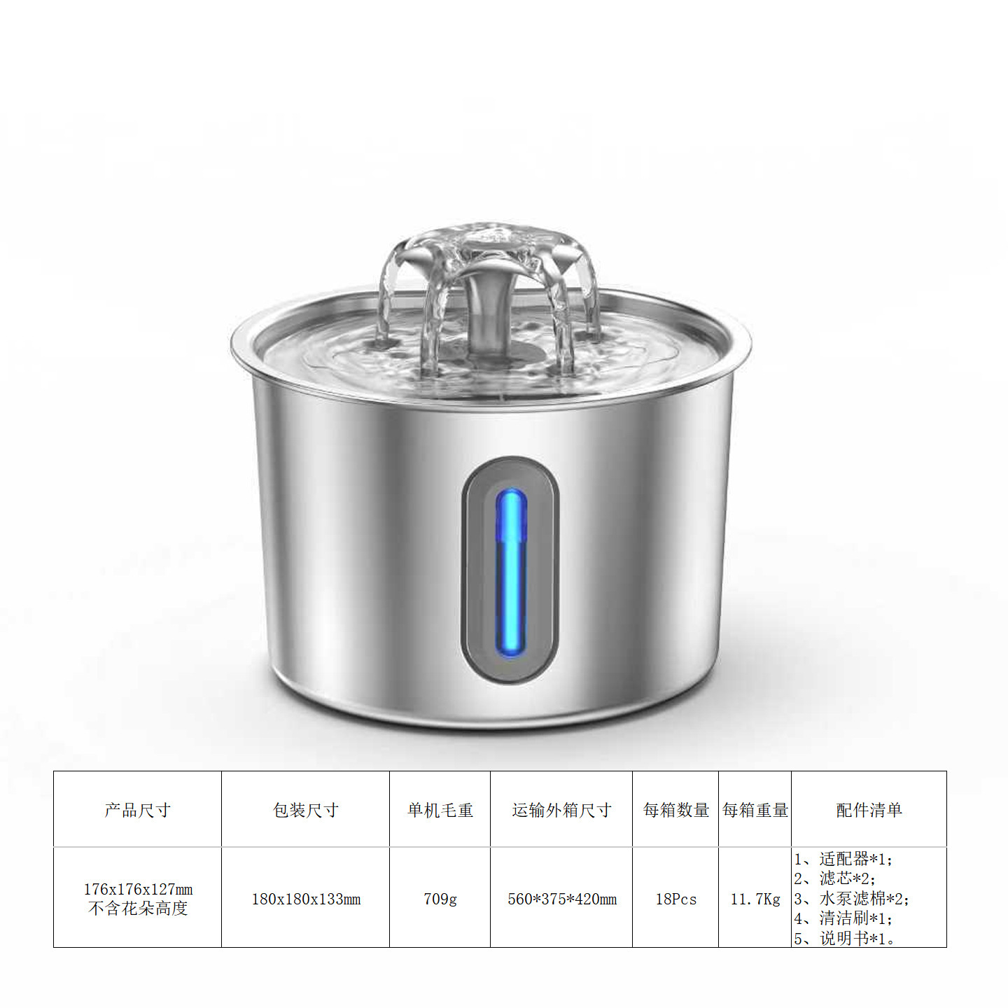 Mascotas de beber de acero inoxidable 304 inalámbrico no enchufable circulación automática flujo de alimentación de mascotas de gran capacidad