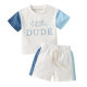 Cross-border infant children's short sleeve color contrast stitching English printed T-shirt color stitching shorts suit Joker