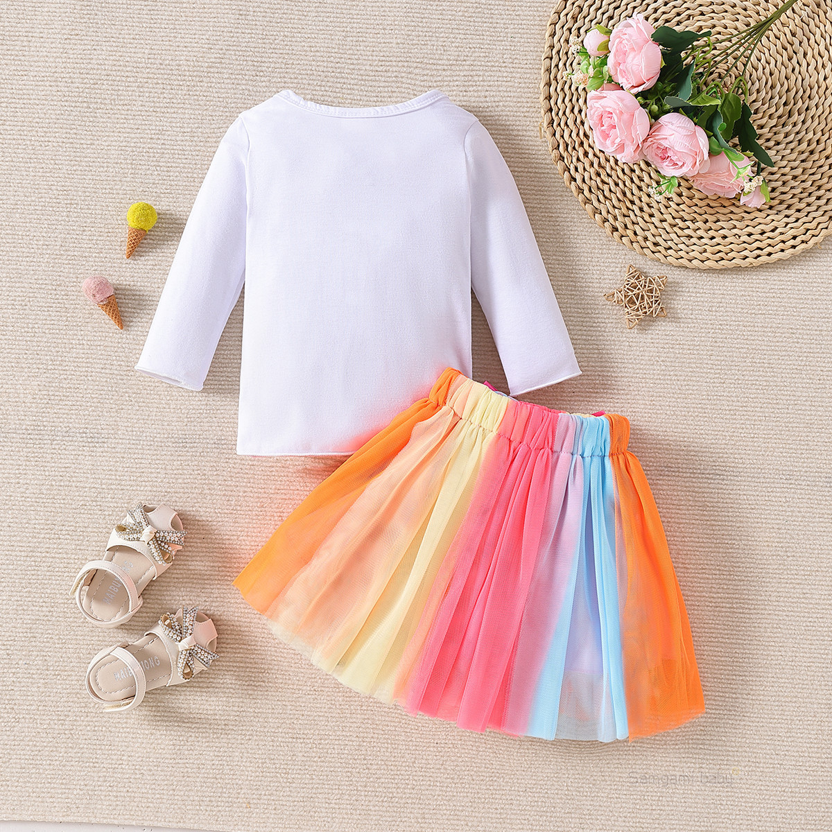 Cross-Border Children's Clothing, Girls' Birthday Suits, Children's Autumn Clothing, Letter Tops, Mesh Skirts, Baby's First Birthday Photo Clothing