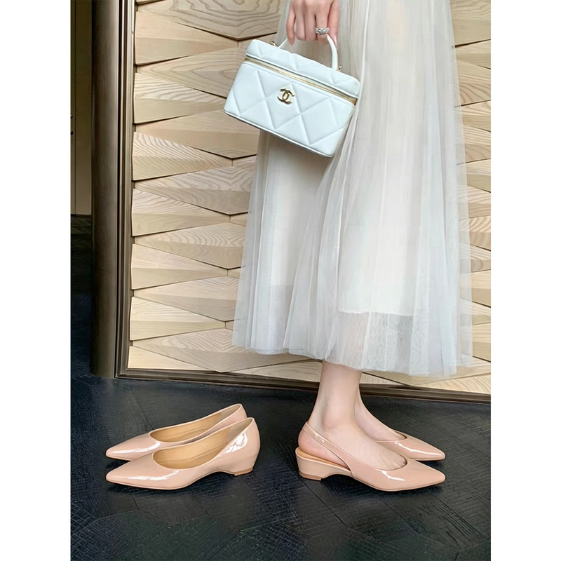 Genuine Leather French-Style Nude Pointed-Toe Slingback Shoes for Women, 2026 New Model, Genuine Leather, Hidden Heel, Shallow Mouth, Versatile Commuter Shoes Genuine Leather French-Style Nude Pointed-Toe Slingback Shoes for Women, 2026 New Model, Genuine Leather, Hidden Heel, Shallow Mouth, Versatile Commuter Shoes