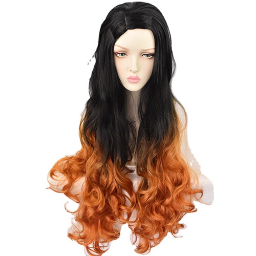 Demon Slayer Wig Demon Slayer Kamado Nezuko cos wig gradient brown medium long curly hair cosplay