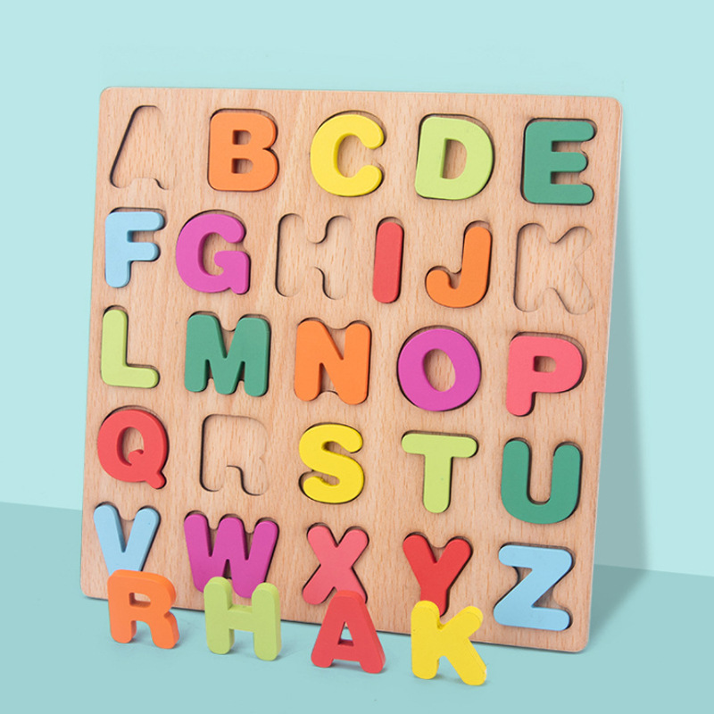 1-3 years old baby early education cognitive digital alphabet three-dimensional jigsaw puzzle wooden children's puzzle matching hand-held board