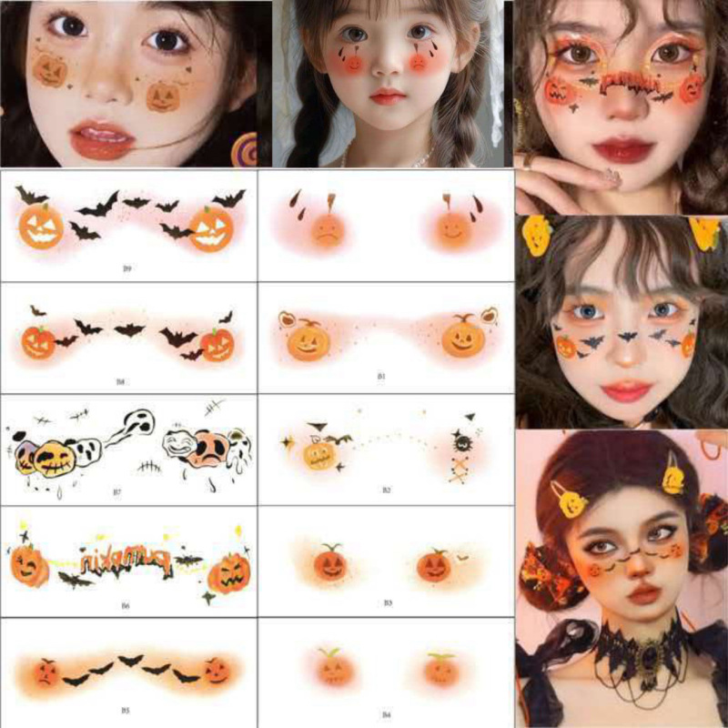 Halloween tattoo sticker children cartoon cute pumpkin skull face sticker ghost bat scar party tattoo sticker Halloween tattoo sticker children cartoon cute pumpkin skull face sticker ghost bat scar party tattoo sticker