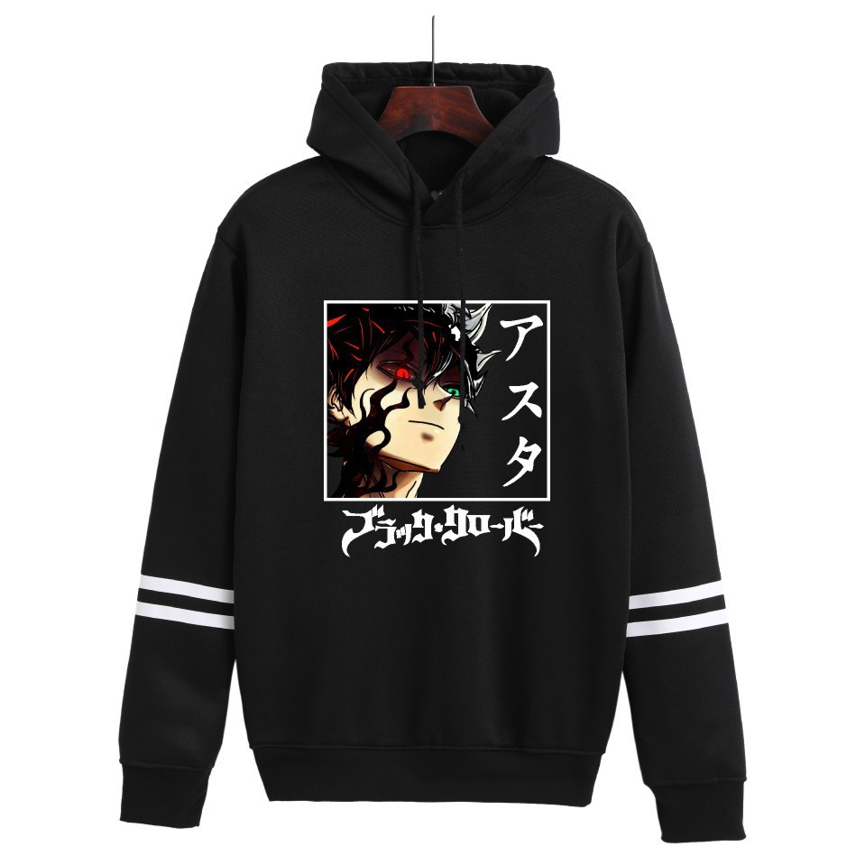 Nuevo estilo transfronterizo popular popular japonés riman black de cuatro hojas-Black Clover más suéter con capucha de terciopelo para mujer