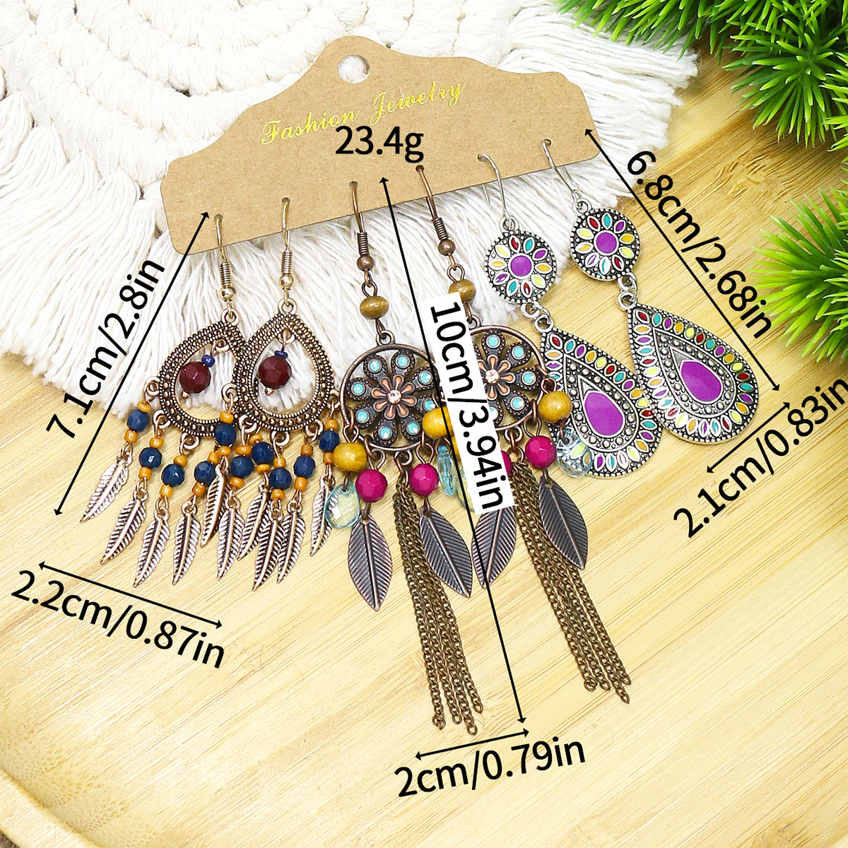 23g Weight 1 Set Retro Color Block Tree Leaves Tassel Alloy Women's Drop Earrings Earrings