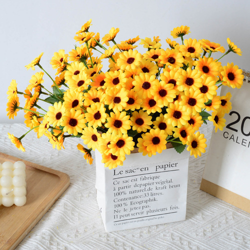 Simulated multi-head sunflower bouquet Home wedding hotel decoration sunflower sun chrysanthemum simulated bouquet wholesale