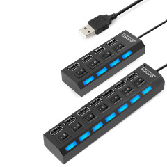 4ポート2.0HUBハブコンピュータUSBスプリッター、スイッチ付きインジケーターライト、7ポートハブ電源タップ、越境直販