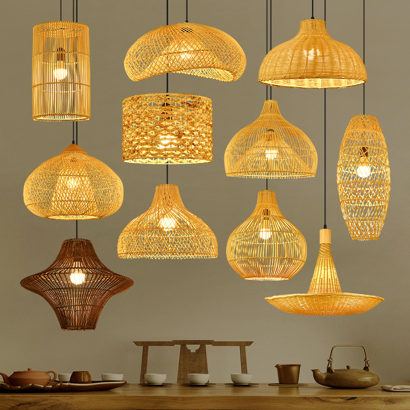 Lámparas de bambú de estilo japonés de viento silencioso artesanal de vidano lámparas de tejido Zen vidano sala de té retro lámpara de restaurante residencial