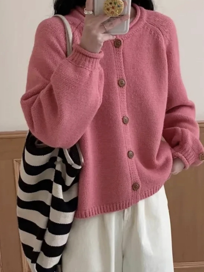 24 invierno Puyuan perezoso viento japonés y coreano ropa casual de mujer cardigan de cashmere grueso cuello redondo suéter suelto
