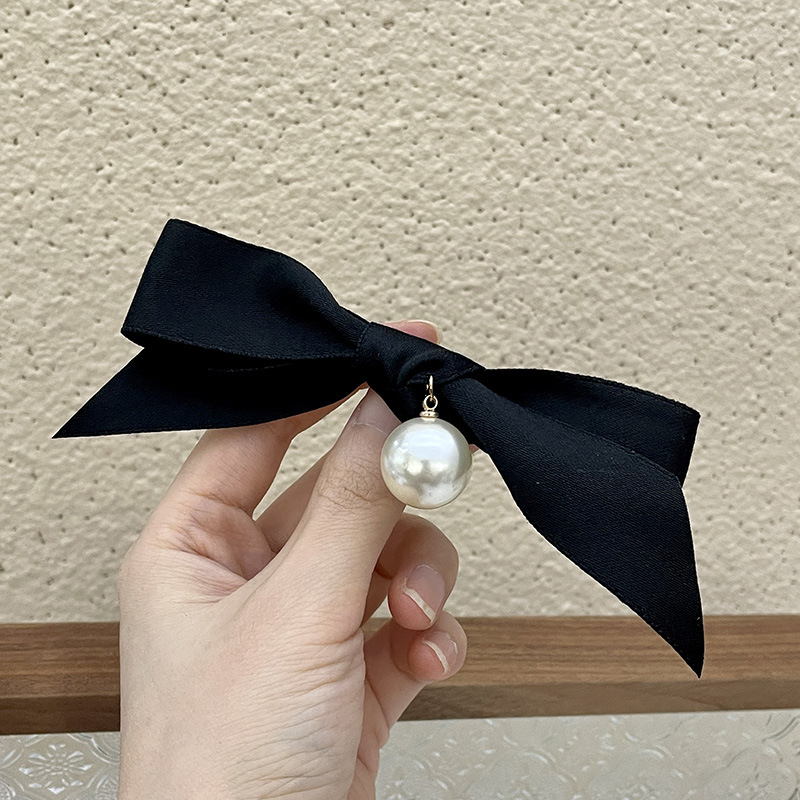 French-Style Retro Bow Pearl Pendant Hairpin, New Trendy Hair Accessory for Women, Side Clip with Pearls