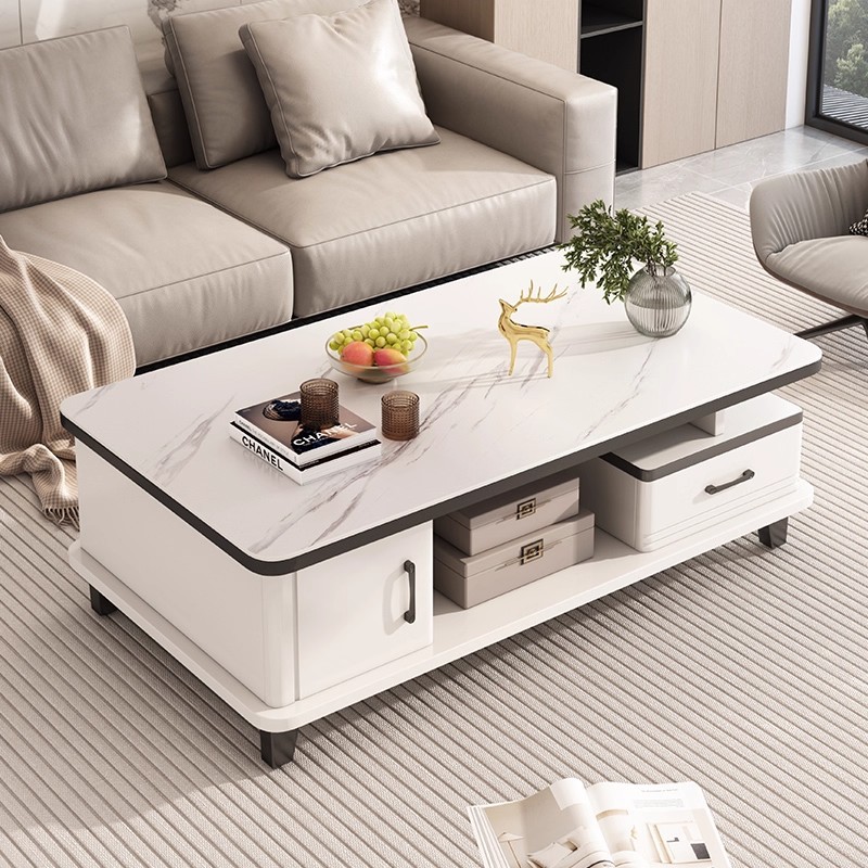 Mesa de té sala de estar doméstica pequeña casa 2026 nueva mesa de vidrio cuadrada creativa moderna simple mesa de té de roca