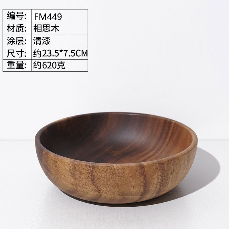 Venta al por mayor de madera de acacia todo tazón de madera restaurante japonés grande ramen tazón engrosado vajilla ensalada de frutas tazón grabado logotipo