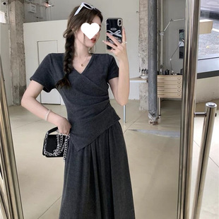 Plus Size Fat mm Women's New Summer Style Slimming Look and Flesh-Covering Casual Short-Sleeved Tops and Skirts Elegant Two-Piece Suit