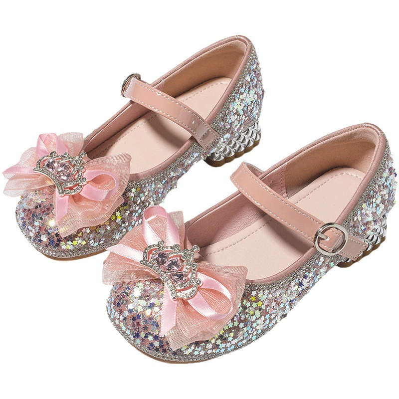 Туфли принцессы для девочек, новинка весны 2024, модные туфли принцессы с кристаллами Аиши, детская обувь на нескользящей мягкой подошве