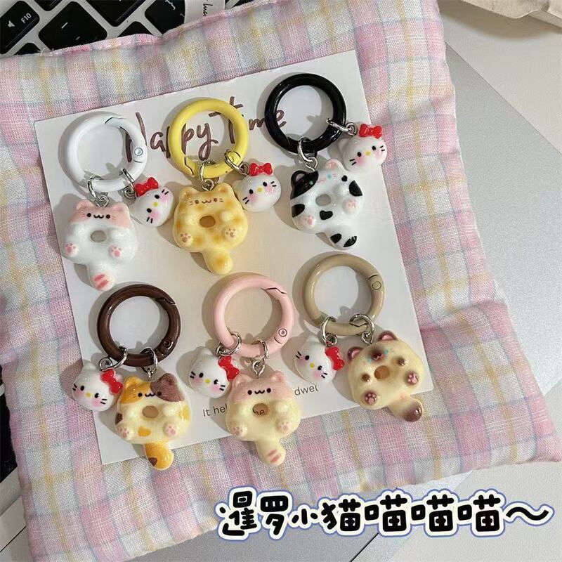 Original Cute Cartoon Donut Cat Keychain Siamese Cat Ktins Style Keychain School Bag Headphone Pendant
