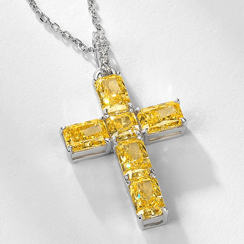 Wilsheng nuevo S925 cruz de plata de alto carbono diamante colgante europeo y americano rap hip hop hombres y mujeres clavícula Cadena de alto sentido