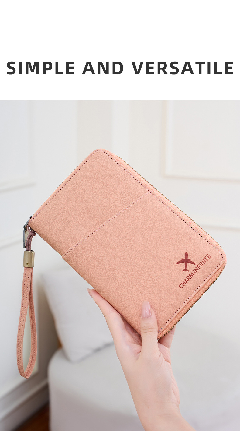 Cross-border new RFID anti-magnetic passport bag long zipper passport holder multifunctional travel ticket storage document bag