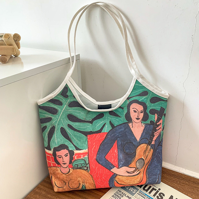Oil Painting Canvas Bag for Women 2021 New Trendy Large-Capacity Shoulder Bag Casual Fashion Simple Handbag Tote Bag