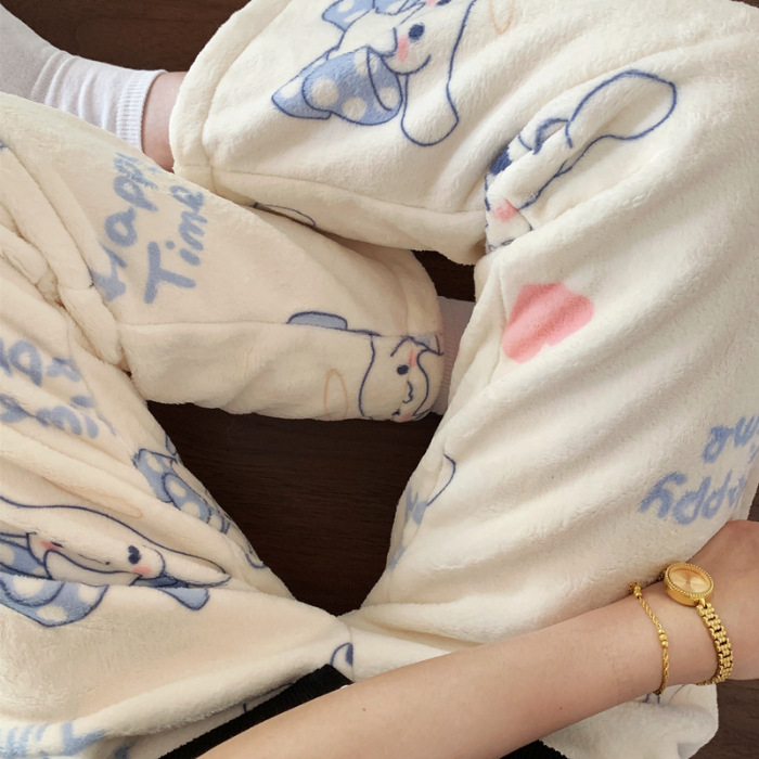 Invierno nuevo pijama de franela de dama dulce lindo y espeso de peluche dibujos animados Baby Esponja pantalones caseros para usar