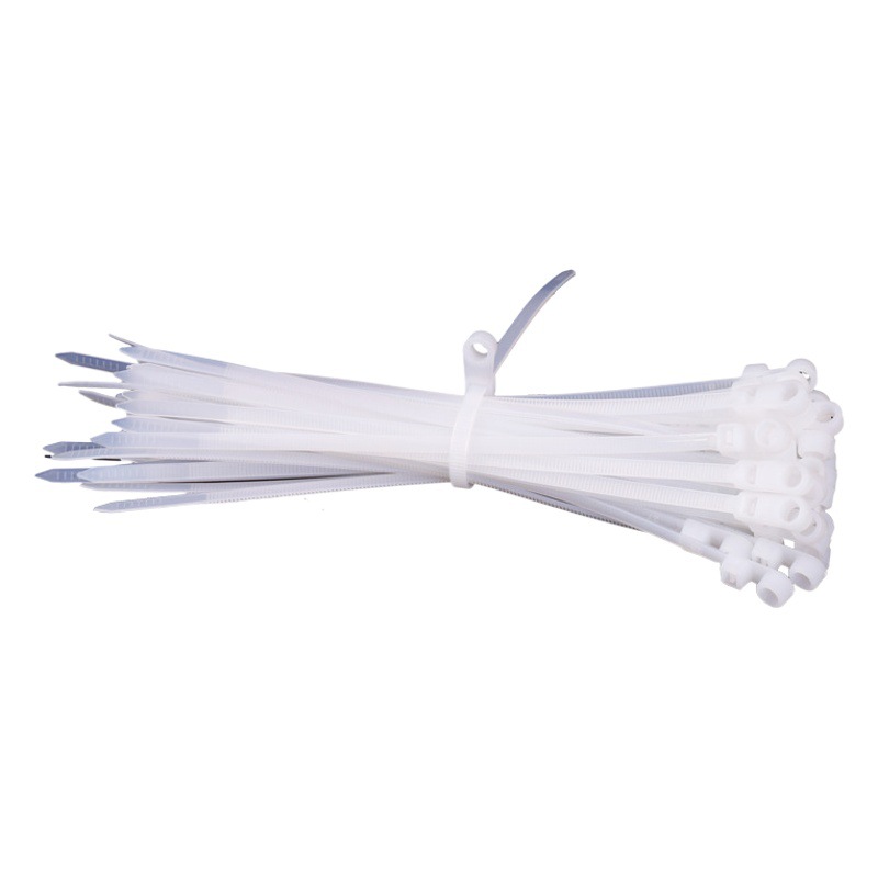 Corbata de cables de cabeza fija al por mayor de fábrica de bloqueo automático de nylon blanco y negro de doble agujero de bloqueo de cable de nylon