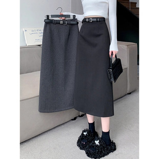 Autumn and Winter 2024 New Woolen Mid-length Skirt Elegant High-end Slimming All-match Straight High Waist Long Skirt