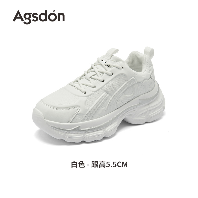 Augu Shi Deng zapatos blancos para padres mujeres 2025 nuevos estudiantes de otoño zapatos deportivos de suela gruesa zapatos casuales de montaña ligeros