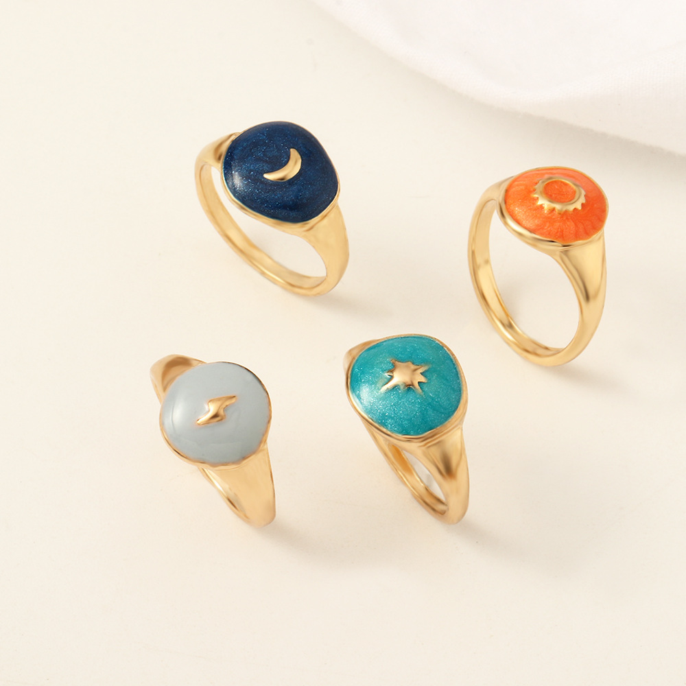 Fashion Contrast Color Stars Moon Ring Wholesale display picture 2