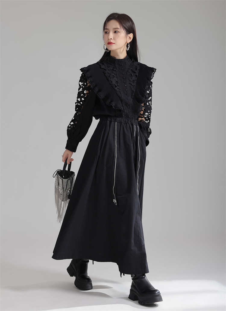 法米姿 早春新款宫廷风法式刺绣镂空衬衫显瘦别致立领上衣