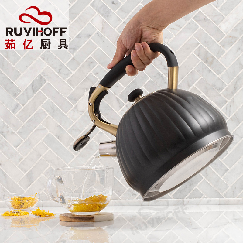 Calabaza negra forma silbato hervidor Camarón piel Amazon transfronteriza utensilios de cocina al por mayor nuevo sonido hervidor 3.5L