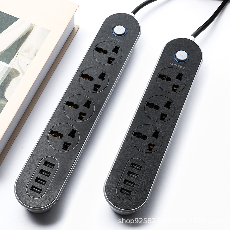 T05#6位USB3.1A快速智能冲电英插多用孔接线板彩盒装插座外贸排插