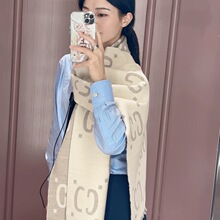 GG 新款羊绒围巾米色高品质羊毛围巾女百搭双面字母披肩围脖两用