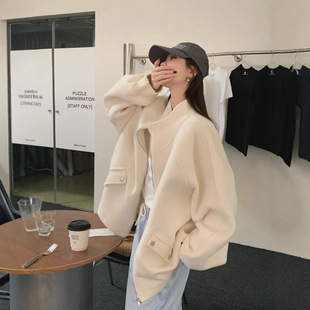 Cross-border 2024 autumn and winter fashion college style bf wind embroidery bear collar warm loose fleece coat women