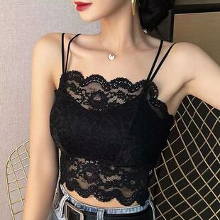 Summer Lace Camisole Tube Top Anti-Exposure Beautiful Back Inner Vest with Breast Pads Push-Up No Rims Wrapped Thin Intimates