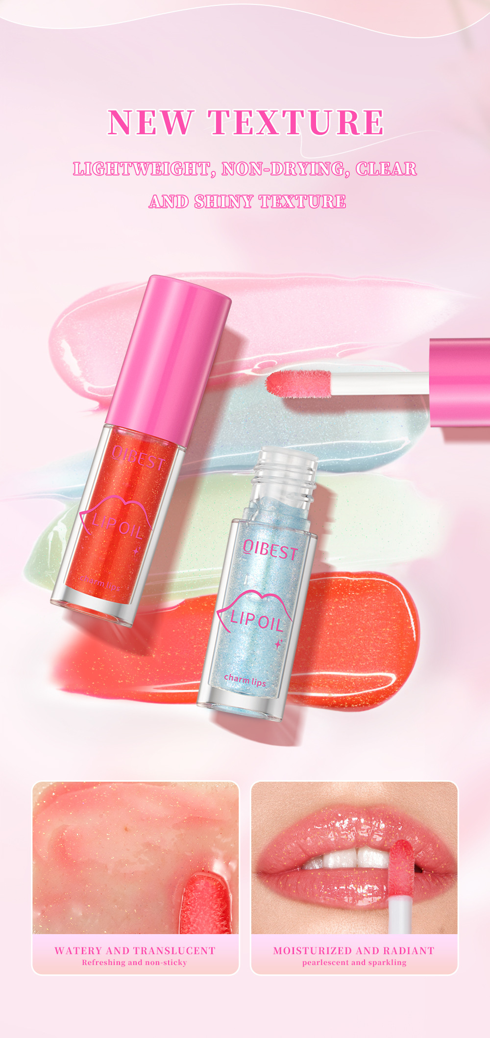 QIBEST Cross-border Mirror Pearlescent Lip Oil Moisturizes, hydrates, hydrates, softens, is transparent, natural and long-lasting, and prevents dry and chapping lips undefined