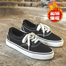 2024冬新款加绒帆布鞋情侣鞋平底保暖男女学生休闲港味复古棉鞋子