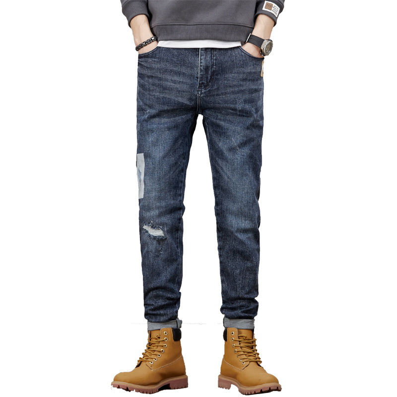 Vaqueros rotos para hombre, vaqueros para hombre con elástico en la pierna pequeña_voghion.com