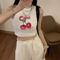 Qiduo Cross-border French Sleeveless Letter Print Short T-shirt Women's Spring Summer Y2K Slim-fit Tank Top