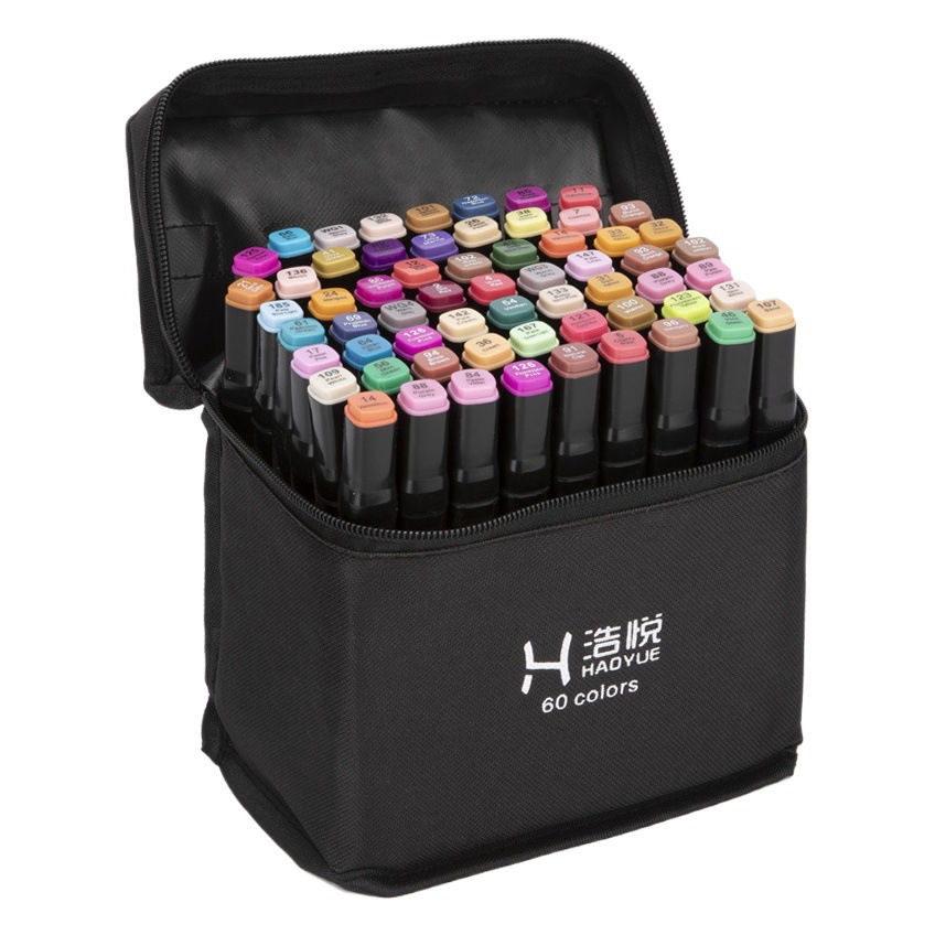 Bolsa de tela Marcador de varilla negra Bolígrafo de acuarela a base de aceite de doble punta Bolígrafo de arte de varilla cuadrada Caja de regalo Juego de colores 24/36/60 al por mayor