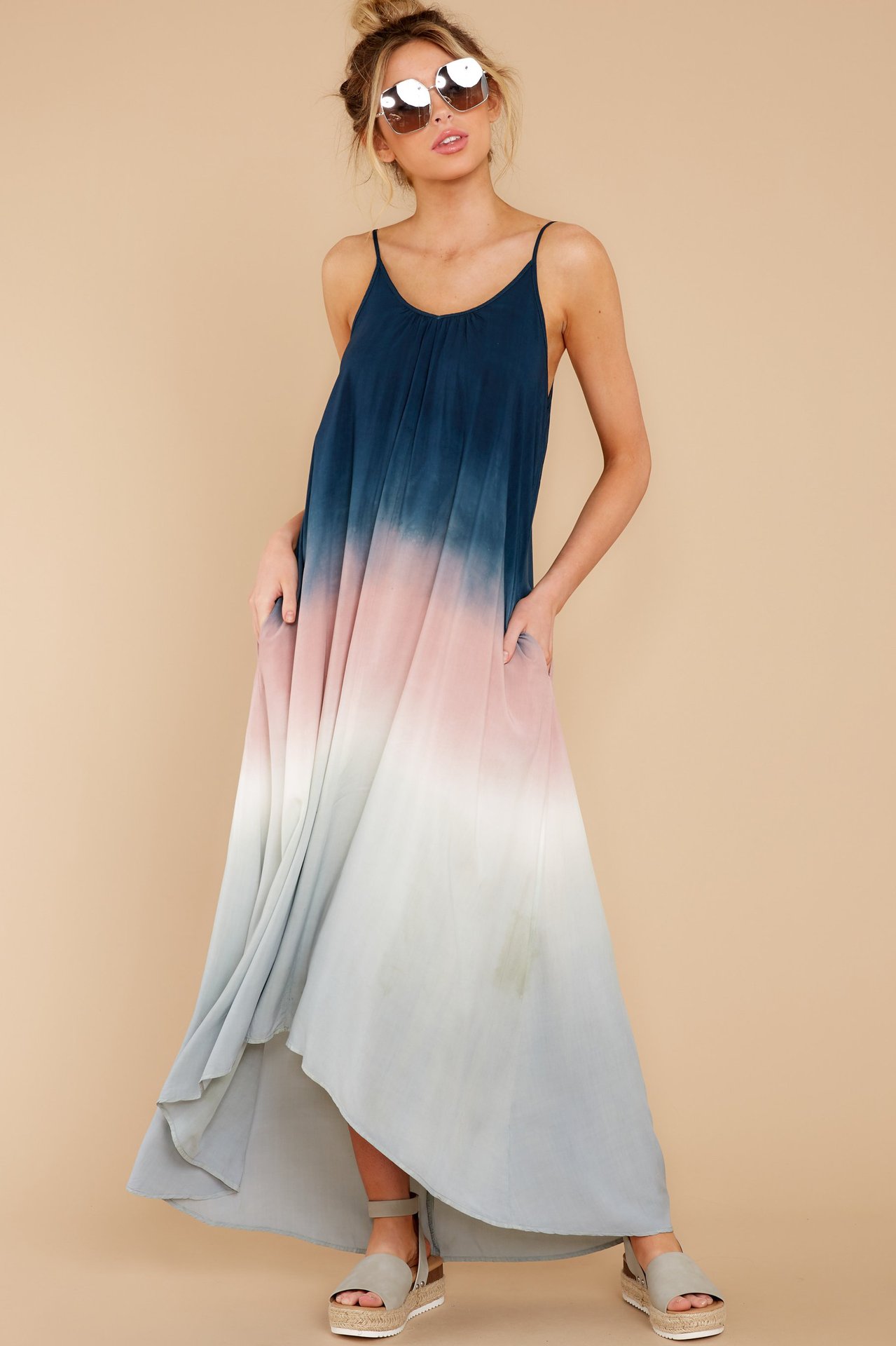 tie-dye U-shaped backless loose slip dress NSMID128686