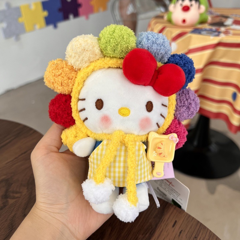 网红可爱太阳花头套HelloKitty猫钥匙扣卡通毛绒公仔玩偶包包挂件|undefined