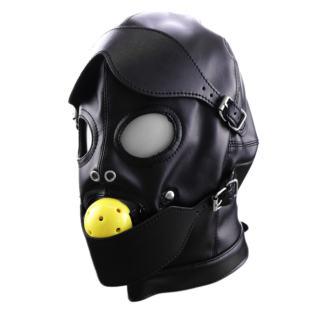 Máscara de cuero PU negra erótica para adultos, con abertura para ojos y boca, para disfraces y juegos de rol.