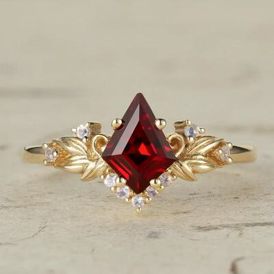 Красное небольшое дизайнерское кольцо из граната, золотая инкрустация камня с цирконом, украшение для ногтей, легкий роскошный стиль
