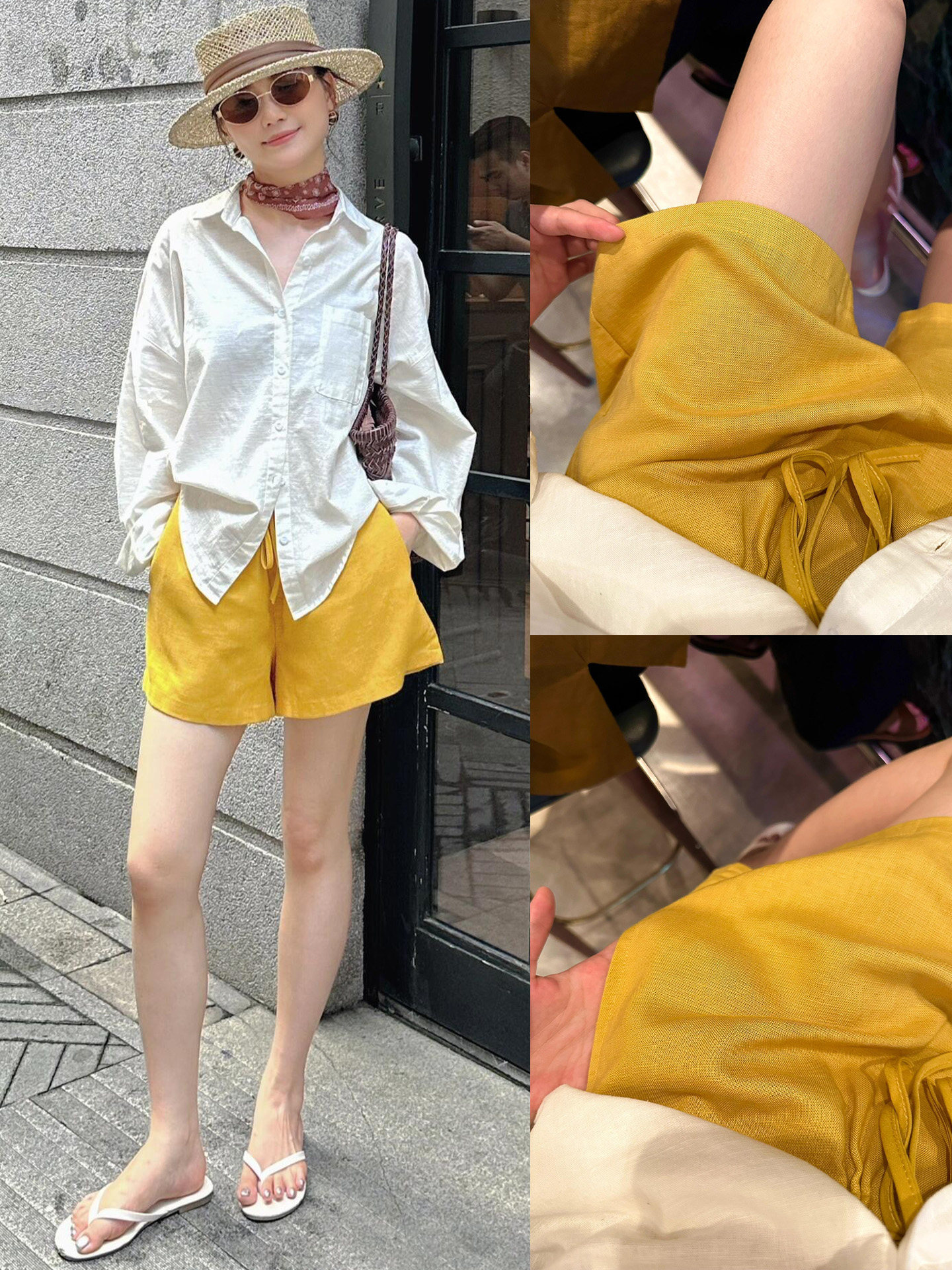 Japanese yellow shorts, trousers, for teenagers, loose fit, A-line
