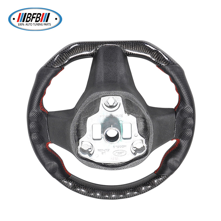 100% Real Carbon Fiber Forged Steering Wheel with Black Perforated Leather and Red Stitching - For Tesla Model Y - Modification