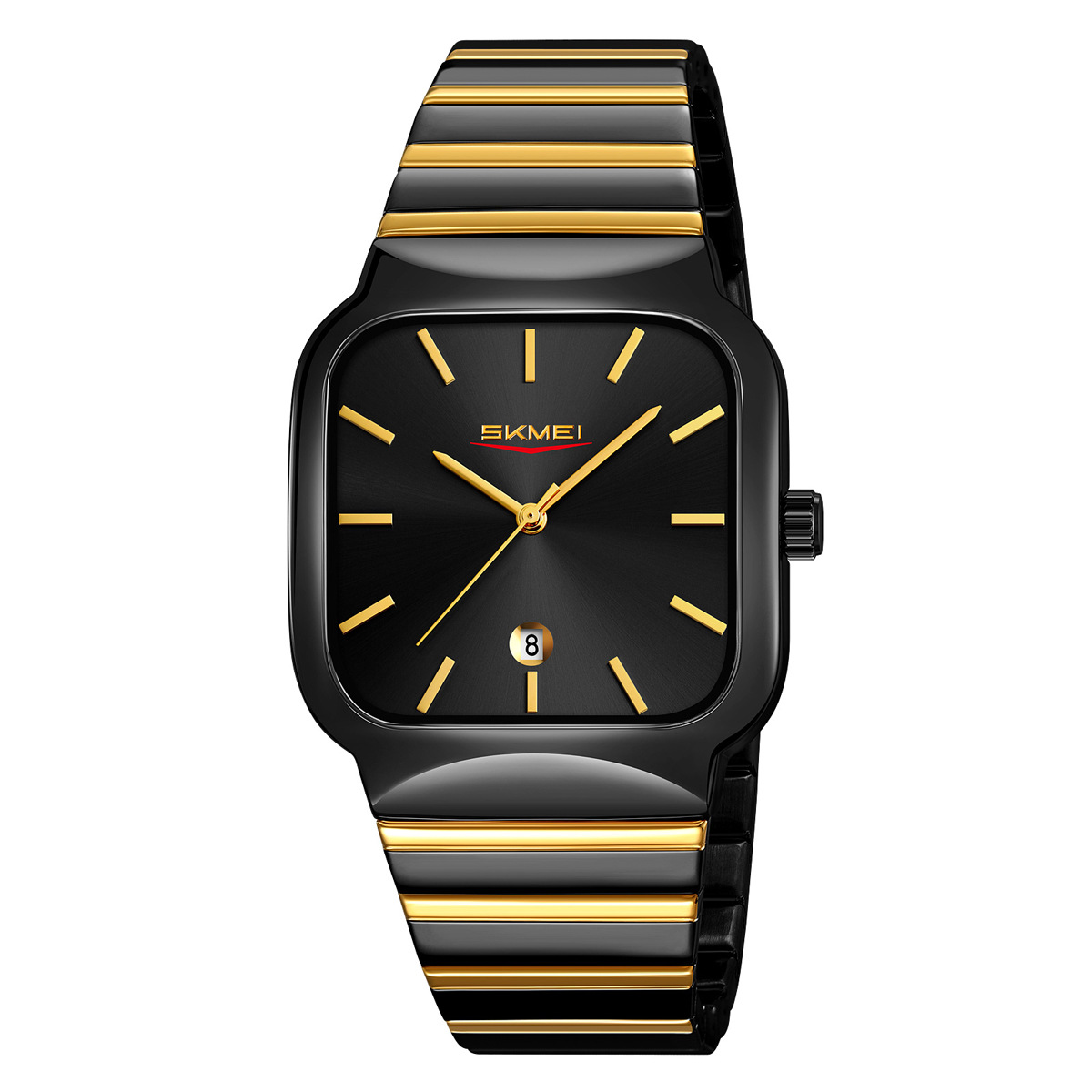 Reloj de negocios para hombres cuadrado de cuarzo correa de acero simple calendario negro relojes de hombre al por mayor en stock transfronterizo