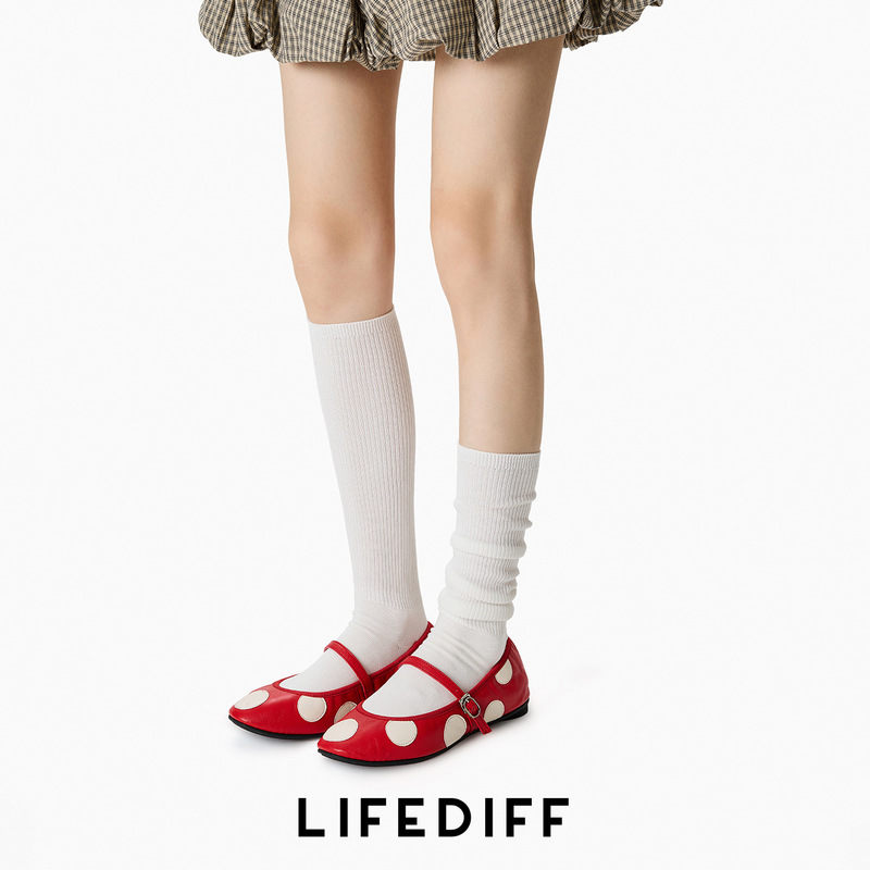 Double-needle ribbed slimming seamless slouch socks paired with small leather shoes, gray women's calf socks, thin style for spring and autumn 26238